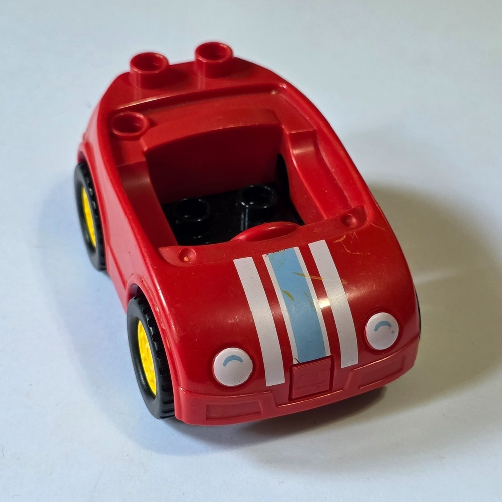 Lego Duplo Red Car Blue & White Racing Stripes 3.5"x2.5" 2012